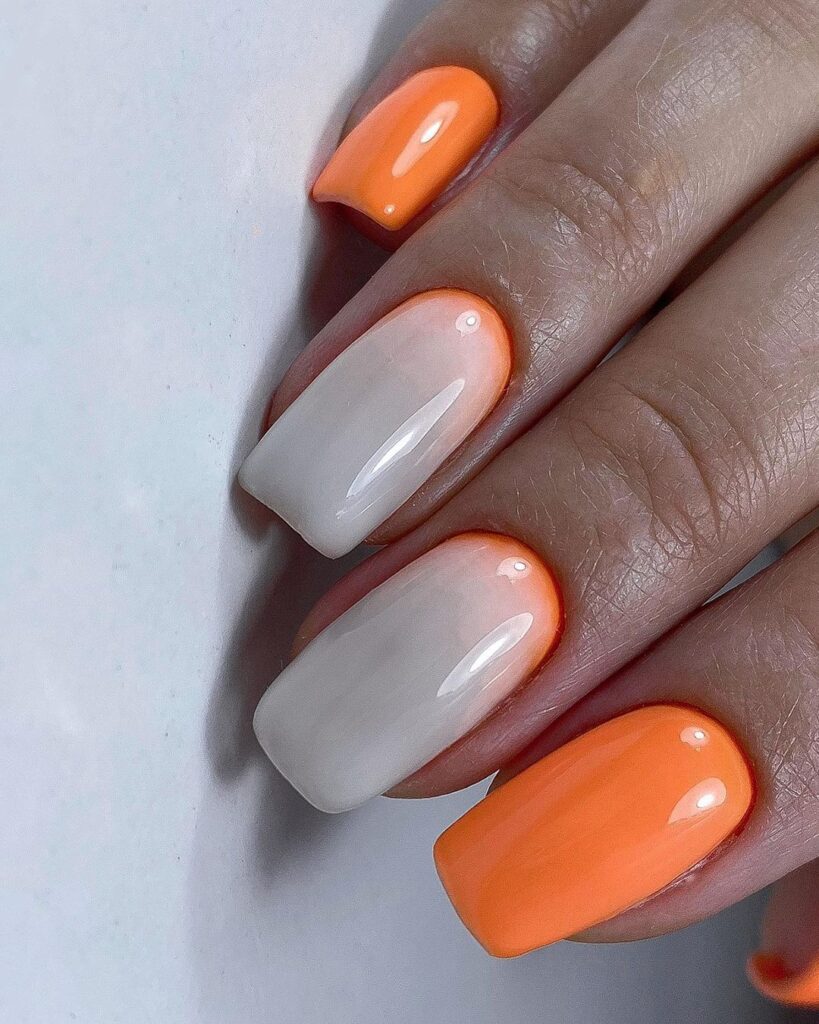 paznokcie pomarańczowe ombre