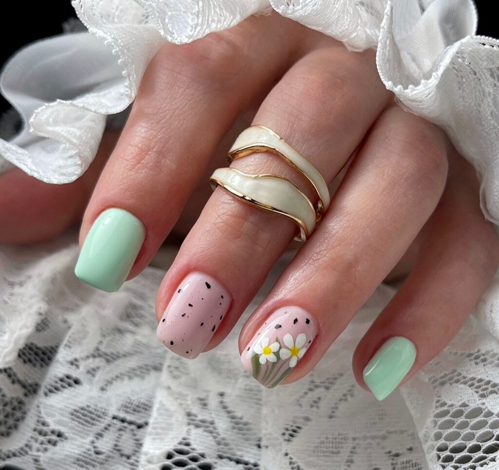wiosenny manicure z kwiatami