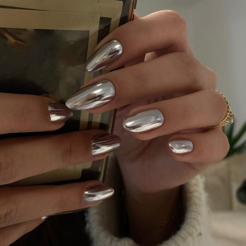silver chrome nails