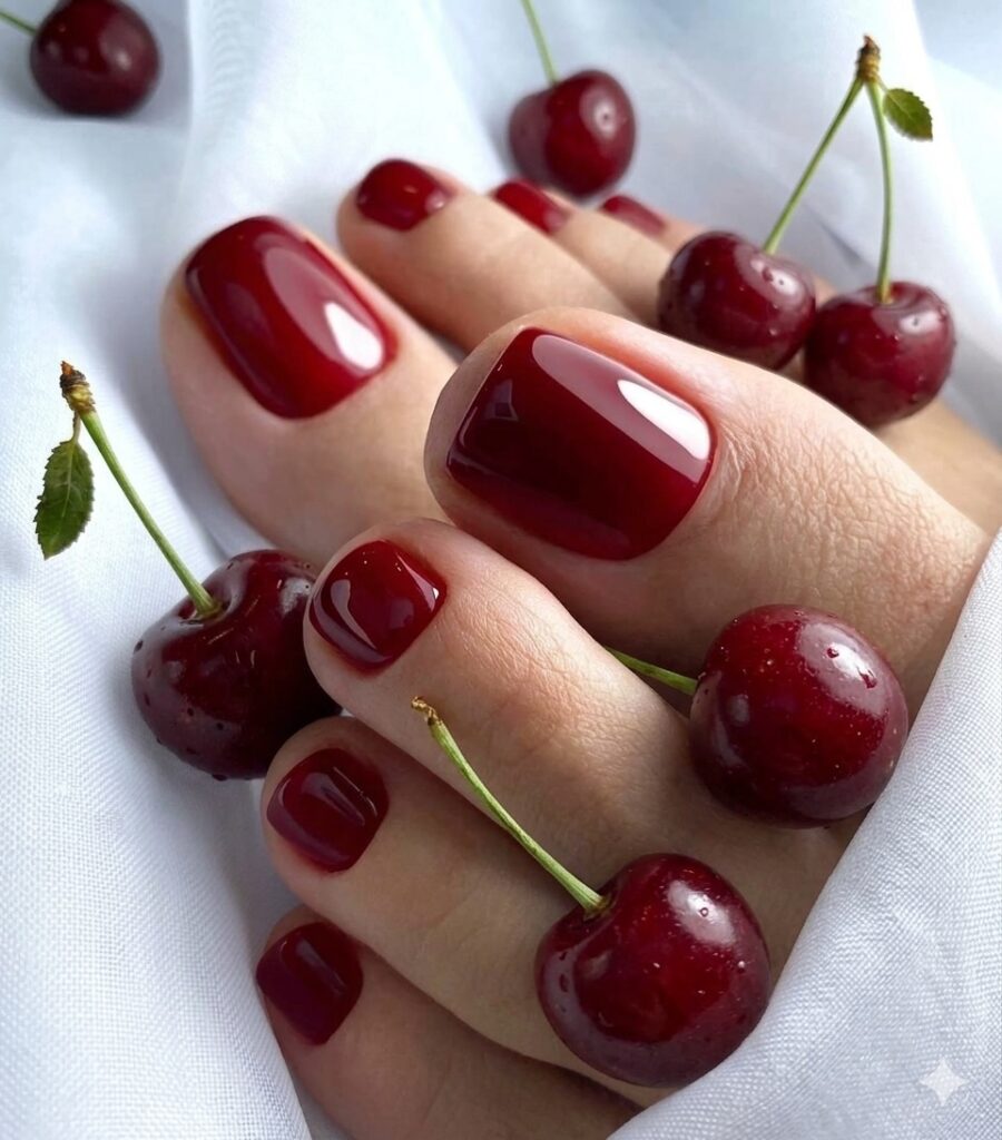 czerwony pedicure